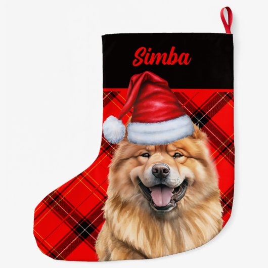 Chow Chow Dog Holiday Red Kariert Personalisiert Großer Weihnachtsstrumpf (Rückseite)