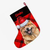 Chow Chow Dog Holiday Red Kariert Personalisiert Großer Weihnachtsstrumpf (Rückseite (Hängend))