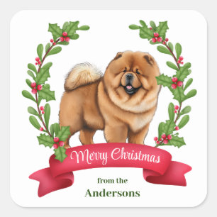 Chow Chow Dog Holly Banner Weihnachten Quadratischer Aufkleber