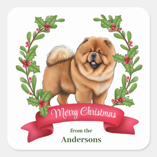 Chow Chow Dog Holly Banner Weihnachten Quadratischer Aufkleber (Vorderseite)