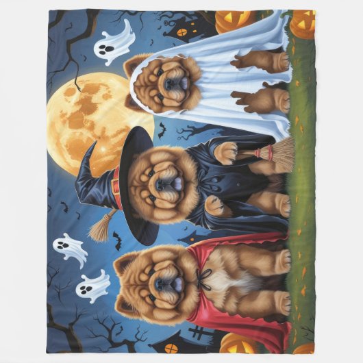 Chow Chow Dog Pumpkin Halloween Funny Fleecedecke (Vorderseite)