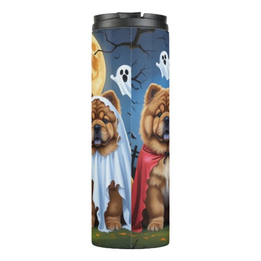 Chow Chow Dog Pumpkin Halloween Funny Thermosbecher (Rückseite)