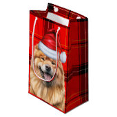 Chow Chow Dog Red Holiday Karierte Weihnachten Kleine Geschenktüte (Vorderseite Schrägansicht)