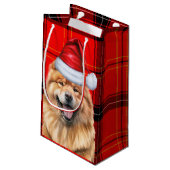 Chow Chow Dog Red Holiday Karierte Weihnachten Kleine Geschenktüte (Rückseite Schrägansicht)