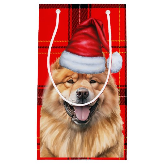 Chow Chow Dog Red Holiday Karierte Weihnachten Kleine Geschenktüte (Vorderseite)