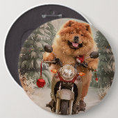 Chow Chow Dog Reiten Motorrad Weihnachten Button (Vorne & Hinten)