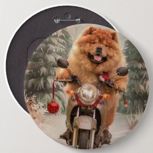Chow Chow Dog Reiten Motorrad Weihnachten Button (Vorne & Hinten)