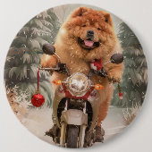 Chow Chow Dog Reiten Motorrad Weihnachten Button (Vorderseite)
