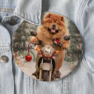 Chow Chow Dog Reiten Motorrad Weihnachten Button