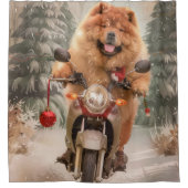 Chow Chow Dog Reiten Motorrad Weihnachten Duschvorhang (Vorderseite)