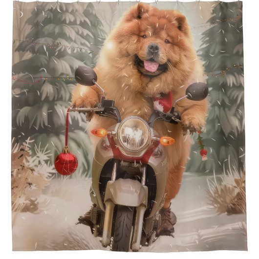 Chow Chow Dog Reiten Motorrad Weihnachten Duschvorhang (Vorderseite)
