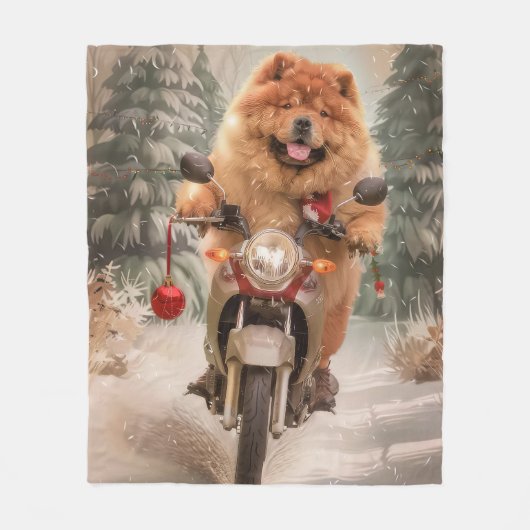 Chow Chow Dog Reiten Motorrad Weihnachten Fleecedecke (Vorderseite)