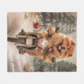 Chow Chow Dog Reiten Motorrad Weihnachten Fleecedecke (Vorderseite (Horizontal))