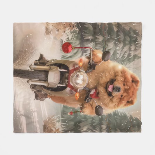 Chow Chow Dog Reiten Motorrad Weihnachten Fleecedecke (Vorderseite (Horizontal))