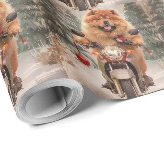 Chow Chow Dog Reiten Motorrad Weihnachten Geschenkpapier (Rolleneckpunkt)
