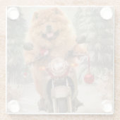 Chow Chow Dog Reiten Motorrad Weihnachten Glasuntersetzer (Rückseite)