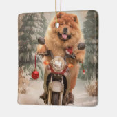 Chow Chow Dog Reiten Motorrad Weihnachten Keramikornament (Links)
