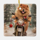 Chow Chow Dog Reiten Motorrad Weihnachten Keramikornament (Vorderseite)