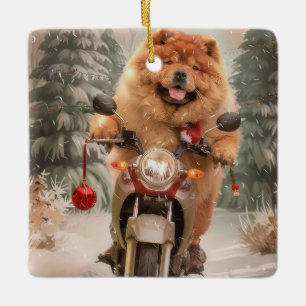 Chow Chow Dog Reiten Motorrad Weihnachten Keramikornament