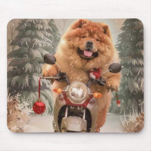 Chow Chow Dog Reiten Motorrad Weihnachten Mousepad (Vorne)
