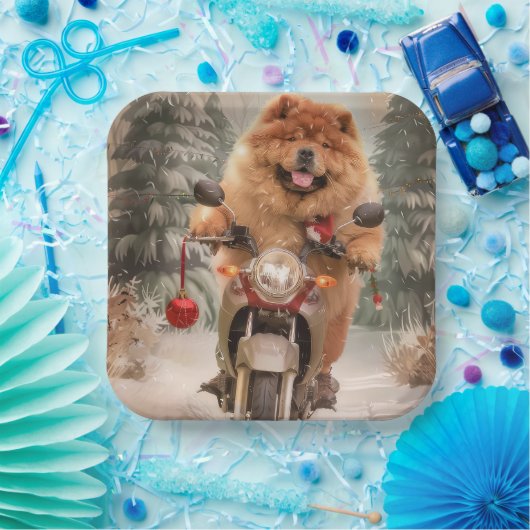 Chow Chow Dog Reiten Motorrad Weihnachten Pappteller (Party)