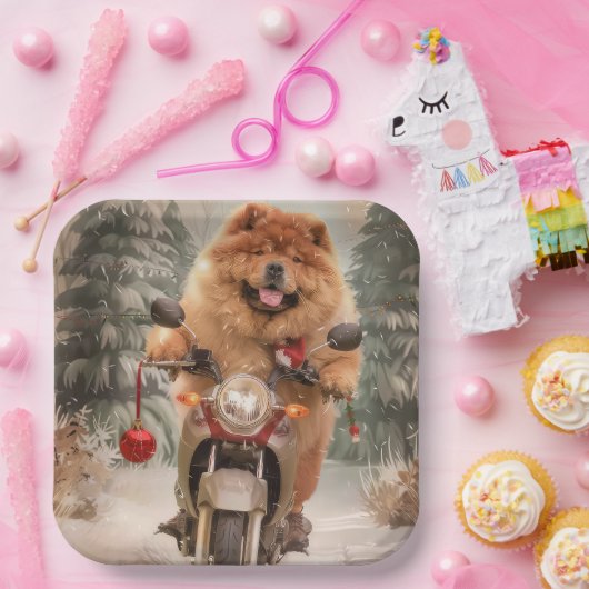 Chow Chow Dog Reiten Motorrad Weihnachten Pappteller (Party)