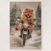 Chow Chow Dog Reiten Motorrad Weihnachten Puzzle (Vertikal)