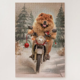 Chow Chow Dog Reiten Motorrad Weihnachten Puzzle