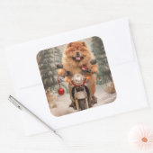 Chow Chow Dog Reiten Motorrad Weihnachten Quadratischer Aufkleber (Umschlag)