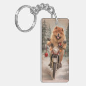 Chow Chow Dog Reiten Motorrad Weihnachten Schlüsselanhänger (Vorderseite links)