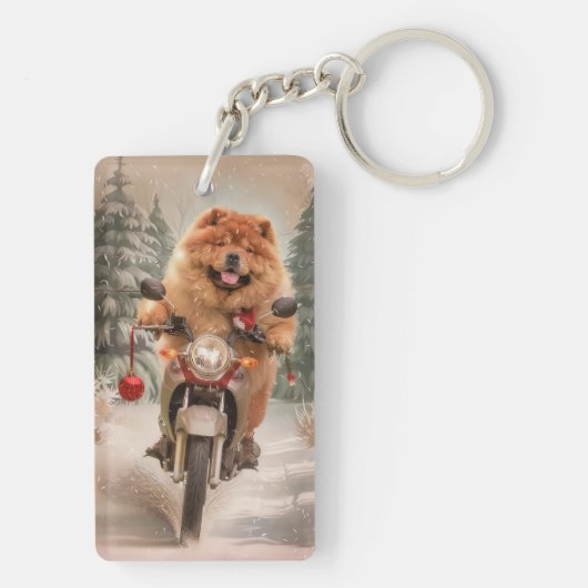 Chow Chow Dog Reiten Motorrad Weihnachten Schlüsselanhänger (Rückseite)