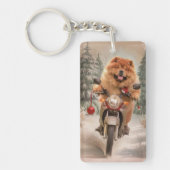 Chow Chow Dog Reiten Motorrad Weihnachten Schlüsselanhänger (Vorderseite)