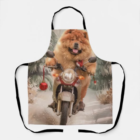 Chow Chow Dog Reiten Motorrad Weihnachten Schürze (Vorderseite)