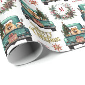 Chow Chow Dog Retro Truck Monogramm Weihnachten Geschenkpapier (Rolleneckpunkt)