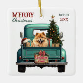 Chow Chow Dog Retro Truck Weihnachten Keramikornament (Vorderseite)