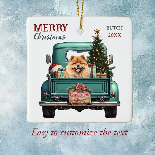 Chow Chow Dog Retro Truck Weihnachten Keramikornament