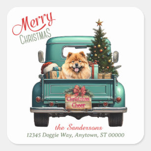 Chow Chow Dog Retro Truck Weihnachten Quadratischer Aufkleber
