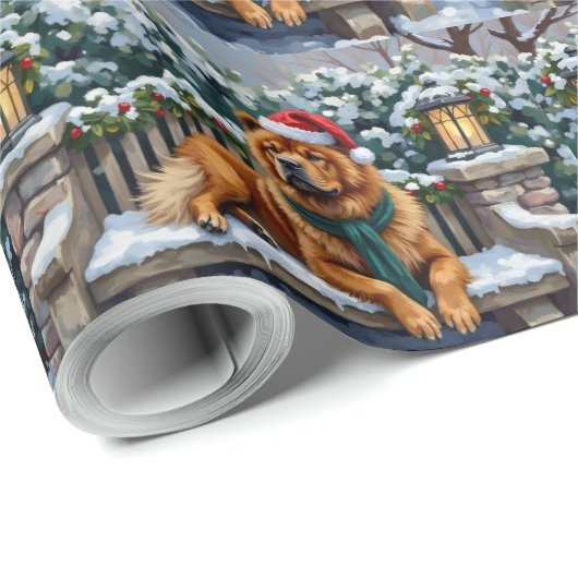 Chow Chow Dog Serene Winter Garden Christmas Art Geschenkpapier (Rolleneckpunkt)