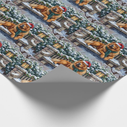 Chow Chow Dog Serene Winter Garden Christmas Art Geschenkpapier (Ecke)