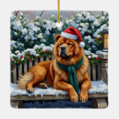 Chow Chow Dog Serene Winter Garden Christmas Art Keramikornament (Rückseite)
