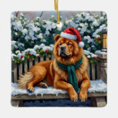 Chow Chow Dog Serene Winter Garden Christmas Art Keramikornament (Vorderseite)