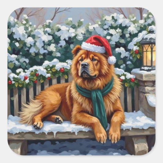 Chow Chow Dog Serene Winter Garden Christmas Art Quadratischer Aufkleber (Vorderseite)