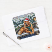 Chow Chow Dog Serene Winter Garden Christmas Art Quadratischer Aufkleber (Umschlag)