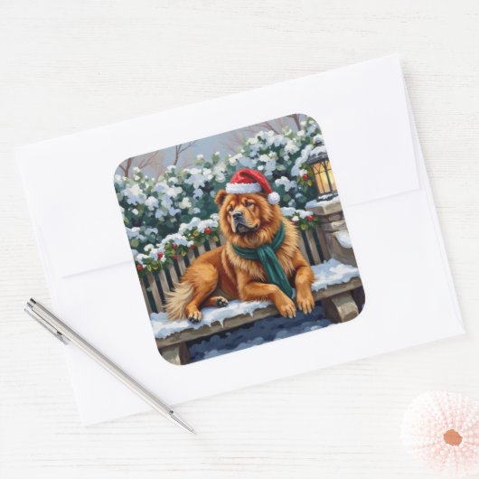 Chow Chow Dog Serene Winter Garden Christmas Art Quadratischer Aufkleber (Umschlag)
