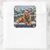 Chow Chow Dog Serene Winter Garden Christmas Art Quadratischer Aufkleber (Tasche)