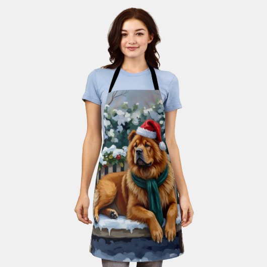 Chow Chow Dog Serene Winter Garden Christmas Art Schürze (Getragen)