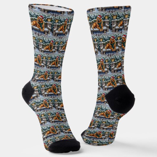 Chow Chow Dog Serene Winter Garden Christmas Art Socken (Gewinkelt)