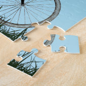 Chow Chow Dog Sitzen auf Vintagem Fahrrad Puzzle (Seite)