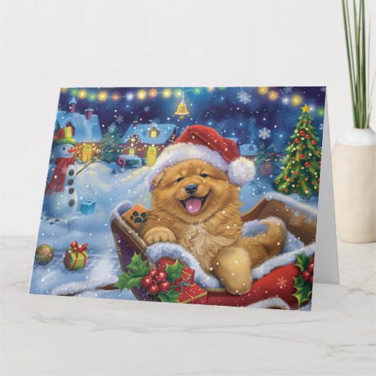 Chow Chow Dog Sleigh Snow Weihnachten Karte (Vorderseite)