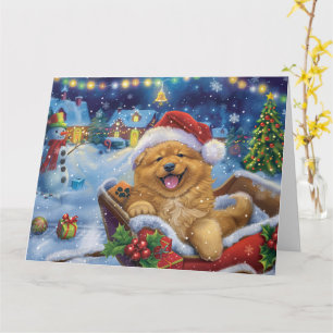 Chow Chow Dog Sleigh Snow Weihnachten Karte